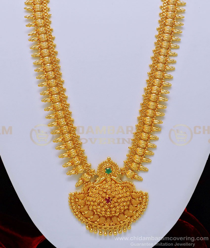 HRM522 - One Gram Gold Bridal Wear Ruby Emerald Stone guaranteed Haram Online