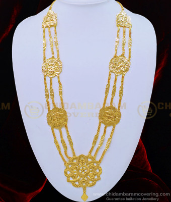 HRM523 - Gold Design Three Line New Model Covering Governor Malai Design Long Haram