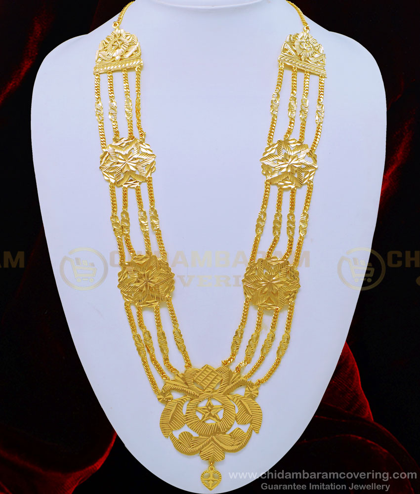 HRM525 - Traditional Four Line Flower Design Gold Governor Malai Model Imitation Jewellery Online