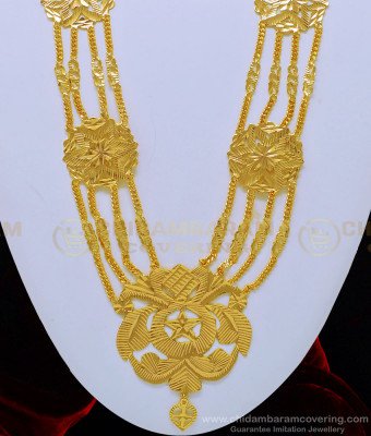 HRM525 - Traditional Four Line Flower Design Gold Governor Malai Model Imitation Jewellery Online
