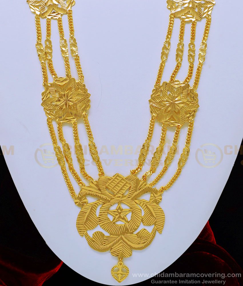 HRM525 - Traditional Four Line Flower Design Gold Governor Malai Model Imitation Jewellery Online