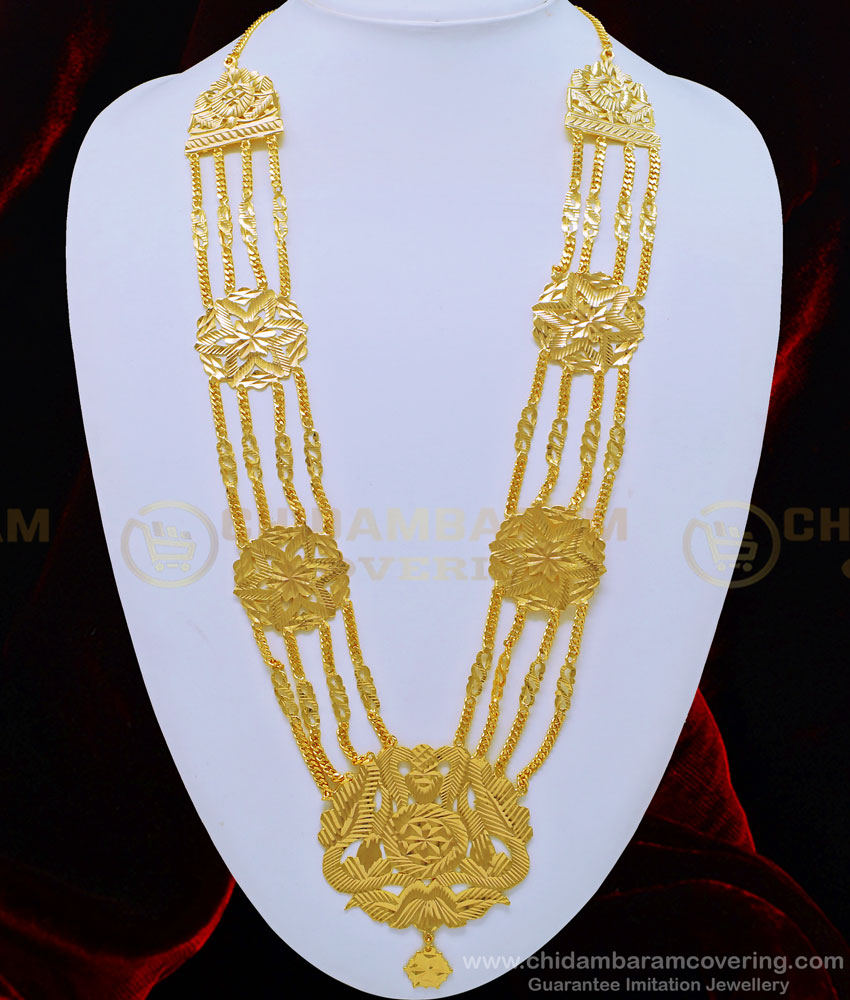 HRM526 - Real Gold Design Gold Plated Four Line Flower Design Gold Governor Malai Online
