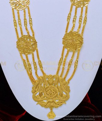 HRM526 - Real Gold Design Gold Plated Four Line Flower Design Gold Governor Malai Online
