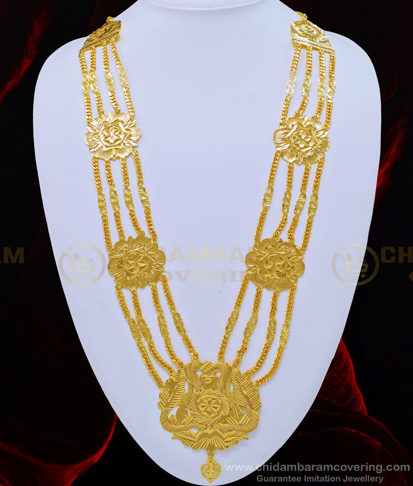 HRM527 - Attractive 4 Line Flower Design Governor Malai Haram Muslim Wedding Jewellery Online 