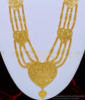 HRM529 - One Gram Gold Plated Traditional 4 Line Heart Design Governor Malai Haram for Women   