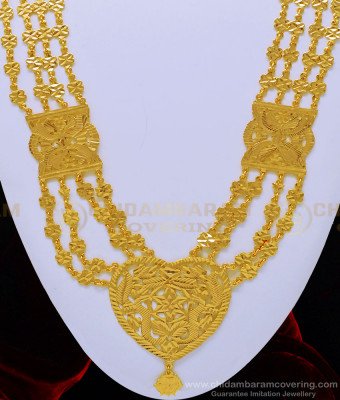 HRM530 - Beautiful Gold Design Four Line Long Size Governor Malai New Design Guaranteed Haram Online