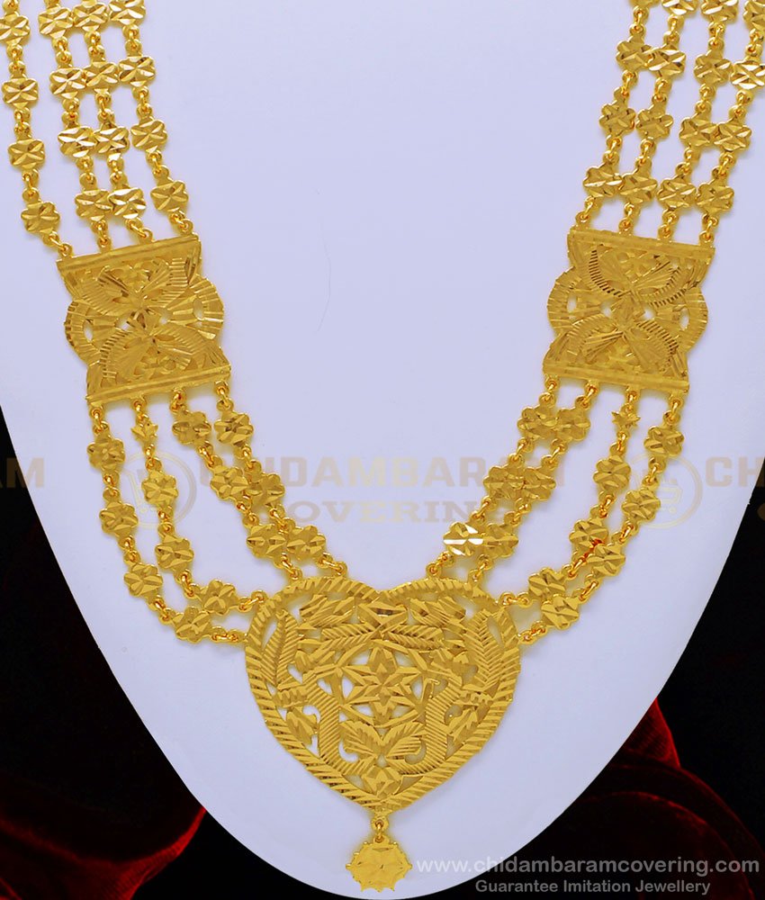 HRM530 - Beautiful Gold Design Four Line Long Size Governor Malai New Design Guaranteed Haram Online