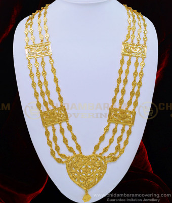 HRM531 - Latest Four Line Heart Design Dollar Long Governor Malai Muslim Bridal Jewelry Online 