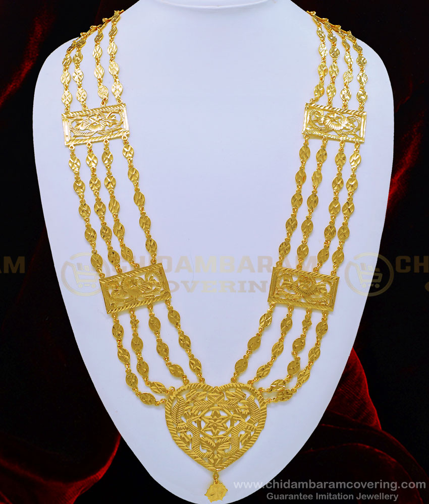 HRM531 - Latest Four Line Heart Design Dollar Long Governor Malai Muslim Bridal Jewelry Online 