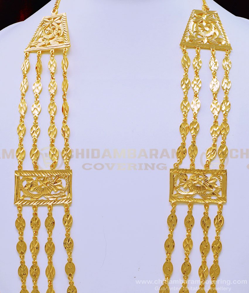 HRM531 - Latest Four Line Heart Design Dollar Long Governor Malai Muslim Bridal Jewelry Online 