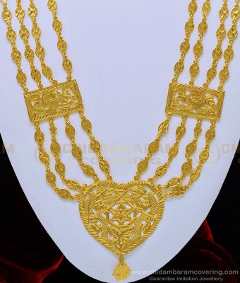 HRM531 - Latest Four Line Heart Design Dollar Long Governor Malai Muslim Bridal Jewelry Online 