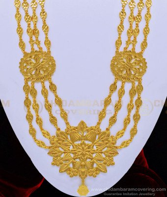 HRM532 - Buy Muslim Wedding Gold Jewellery Four Line Flower Design Long Governor Malai Collections Online