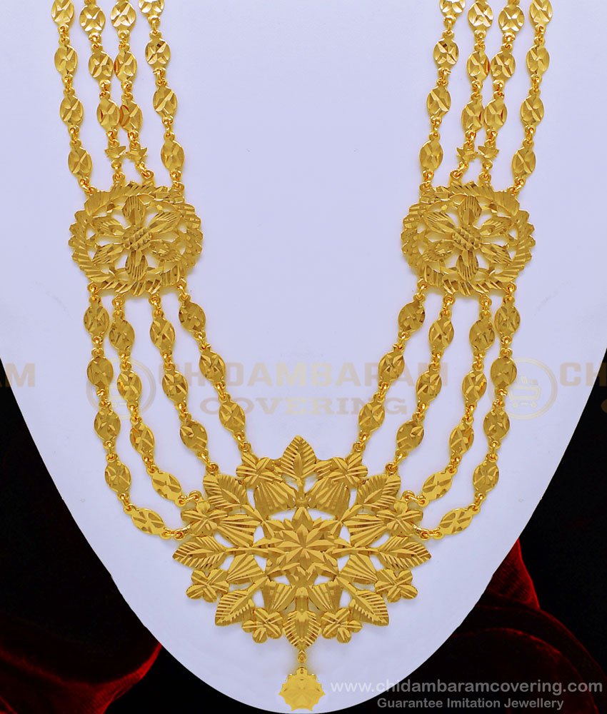 HRM532 - Buy Muslim Wedding Gold Jewellery Four Line Flower Design Long Governor Malai Collections Online