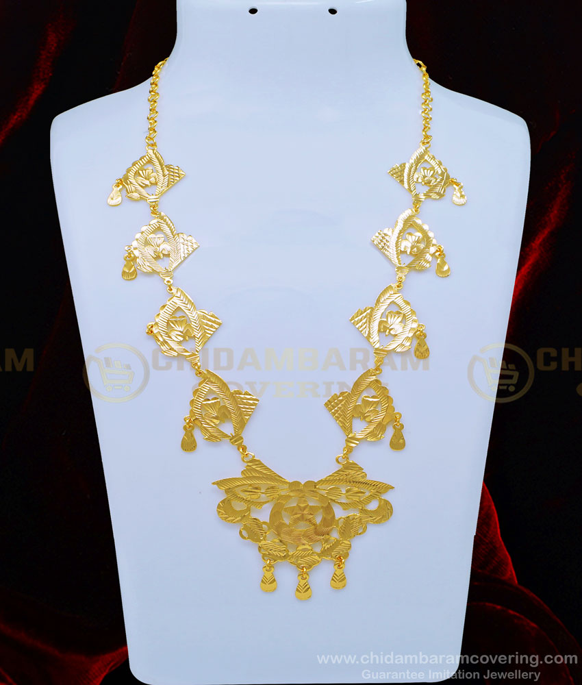 HRM533 - Traditional Gold Plated Single Line Gold Governor Malai Design Mini Haram Online