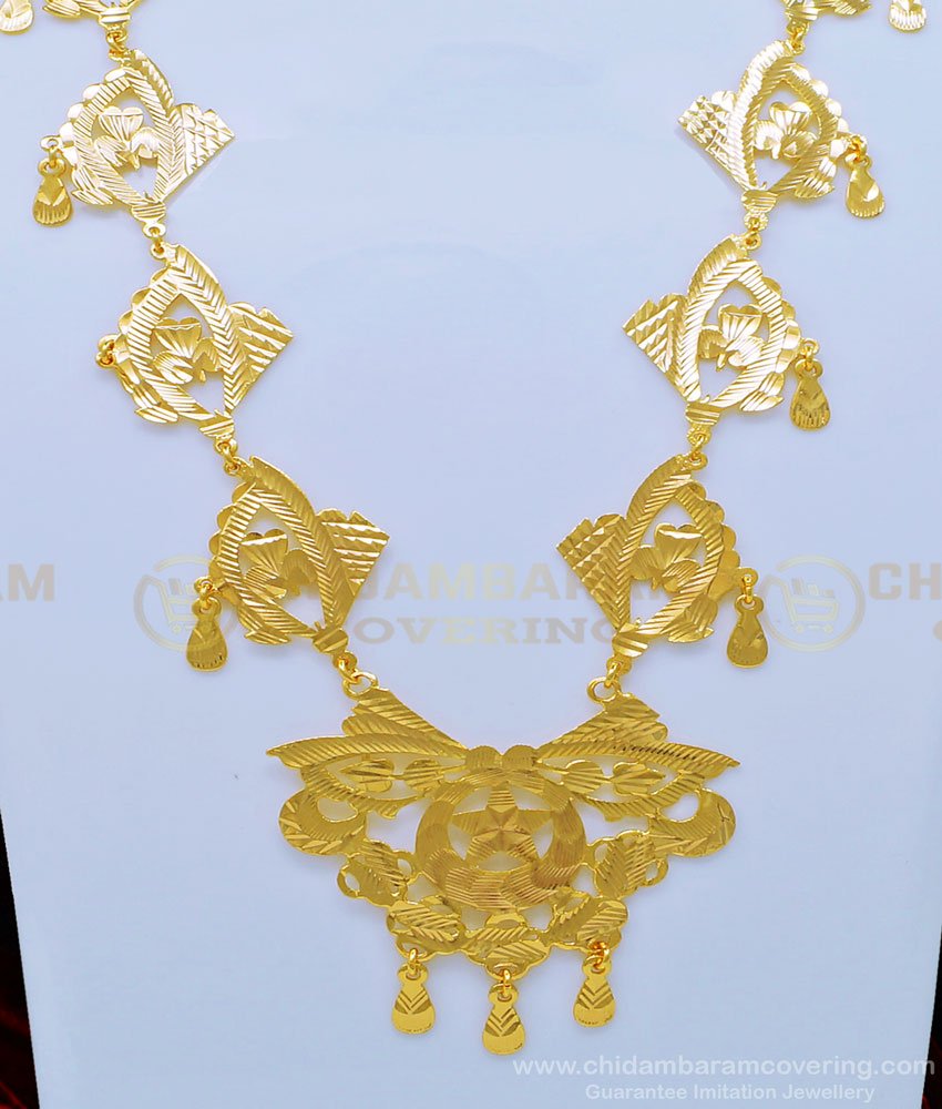 HRM533 - Traditional Gold Plated Single Line Gold Governor Malai Design Mini Haram Online