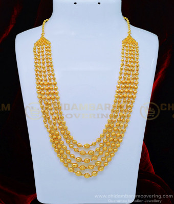 HRM536 - Latest One Gram Gold Five Line Gold Balls Multi Layer Haram for Women  