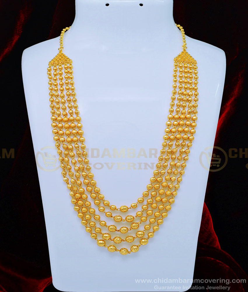 HRM536 - Latest One Gram Gold Five Line Gold Balls Multi Layer Haram for Women  