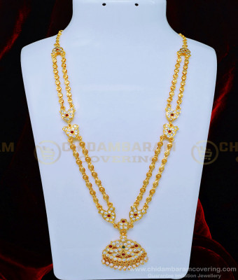HRM538 - Latest Five Metal Gold Plated White and Ruby Stone Two Line Impon Haram Online