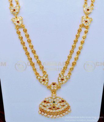 HRM538 - Latest Five Metal Gold Plated White and Ruby Stone Two Line Impon Haram Online