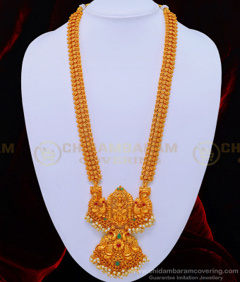 HRM540 - Attractive Matte Finish Kemp Stone Lakshmi Haram Nagas Antique Jewellery Online