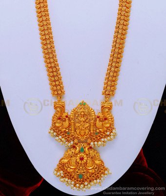 HRM540 - Attractive Matte Finish Kemp Stone Lakshmi Haram Nagas Antique Jewellery Online