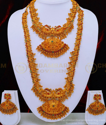 HRM544 - Wedding Temple Jewellery Matte Finish Haram with Necklace Set Online Shopping