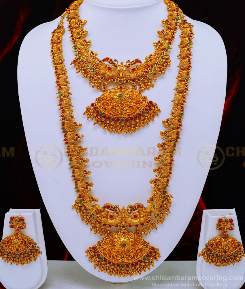 HRM544 - Wedding Temple Jewellery Matte Finish Haram with Necklace Set Online Shopping