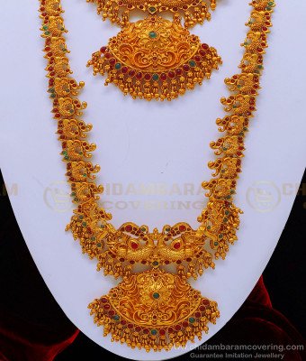 HRM544 - Wedding Temple Jewellery Matte Finish Haram with Necklace Set Online Shopping