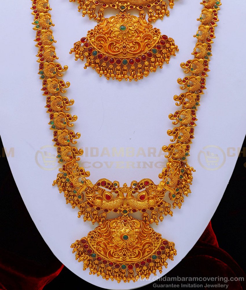 HRM544 - Wedding Temple Jewellery Matte Finish Haram with Necklace Set Online Shopping