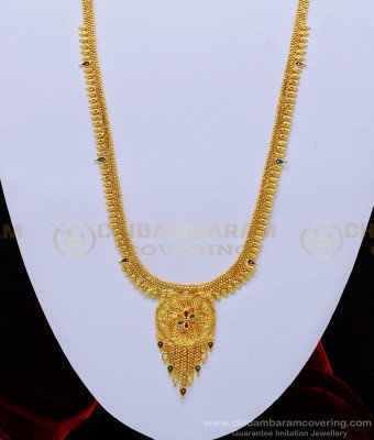 HRM546 - Enamel Gold Forming Simple Light Weight Gold Finish Haram with Earring Set Online