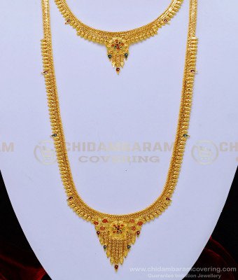 HRM549 - Buy First Quality Gold Forming Enamel Flower Design Haram with Necklace Earrings Combo Set