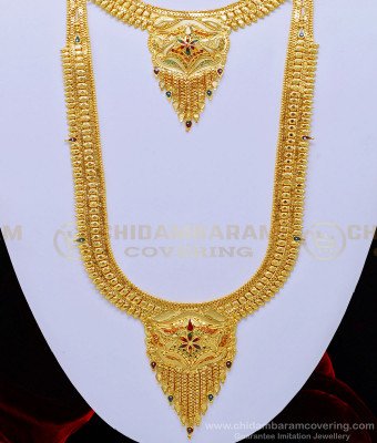 HRM552 - Buy First Quality Gold Forming Enamel Finish Haram with Necklace Earrings Combo Set for Wedding