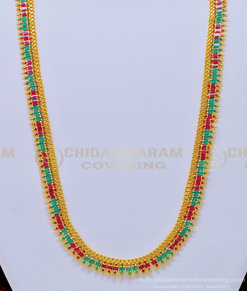 HRM553 - Original Gold Plated Party Wear Ruby Emerald Ad Stone Haram for Women
