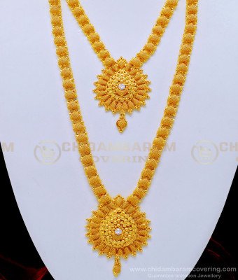HRM558 - Gold Plated Net Pattern White Stone Haram with Necklace Set Wedding Jewellery