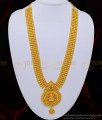 HRM511 - New Lakshmi Dollar Single Green Stone Mango Design Long Bridal Gold Plated Haram for Wedding 