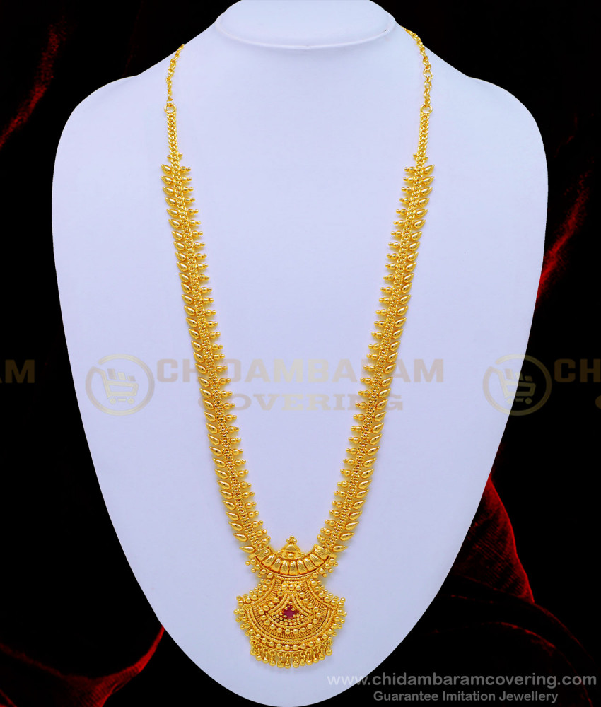 HRM564 - Latest Ruby Dollar Leaf Design One Gram Gold Guaranteed Long Haram for Ladies