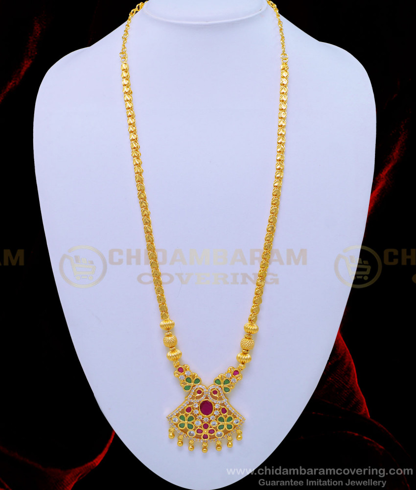 HRM565 - Latest Collections Multi Stone Designer Long Chain Haram 1 Gram Gold Jewelry