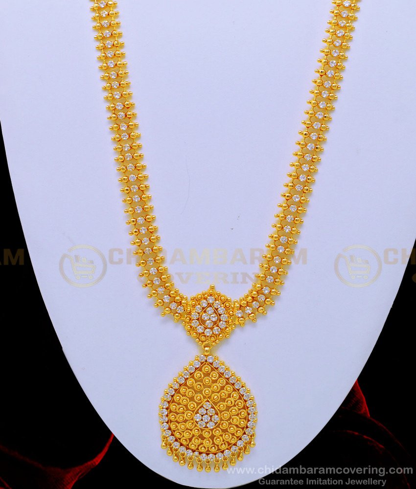 HRM567 - Pure One Gram Gold Bridal Wear Gold Design White Stone Haram Online