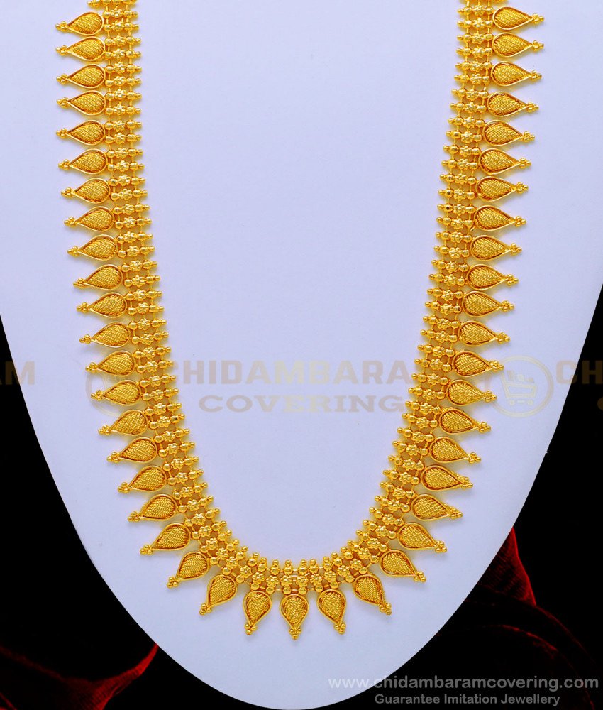 HRM569 - Kerala Gold Colour Light Weight Net Pattern Buds Design Haram Gold Plated Jewellery  