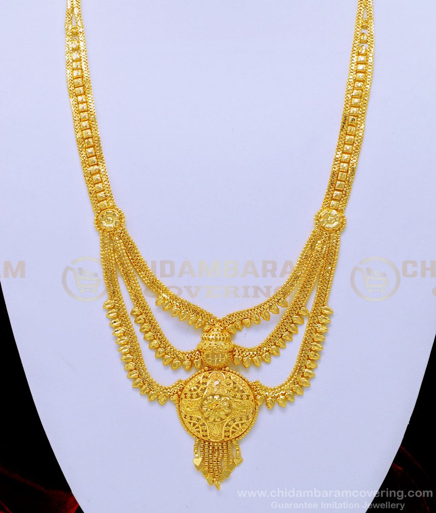 HRM570 - One Gram Gold Three Layer Plain Haram Designs for Wedding