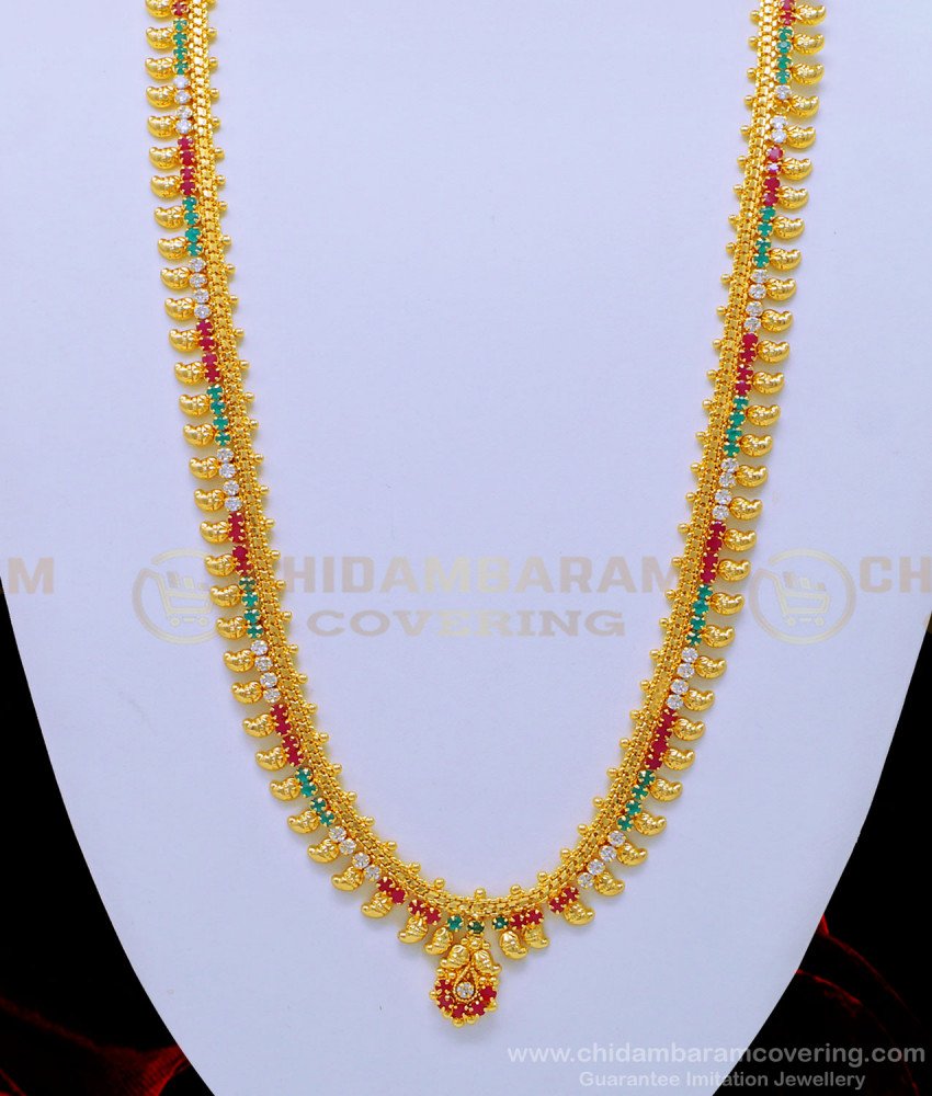 HRM576 - Attractive Multi Stone Long Mango Haram Design Mango Mala Online 