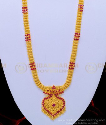HRM579 - Buy Indian Jewellery Beautiful Ruby Stone One Gram Gold Long Haram Collections  