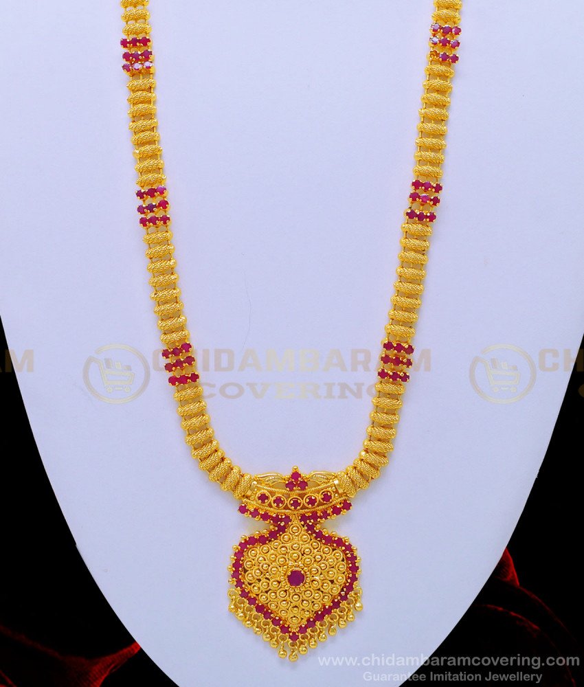 HRM579 - Buy Indian Jewellery Beautiful Ruby Stone One Gram Gold Long Haram Collections  