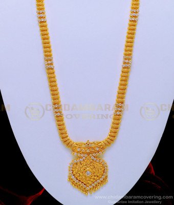HRM580 - South Indian Jewellery Gold Look White Stone Long Chain Haram Buy Online