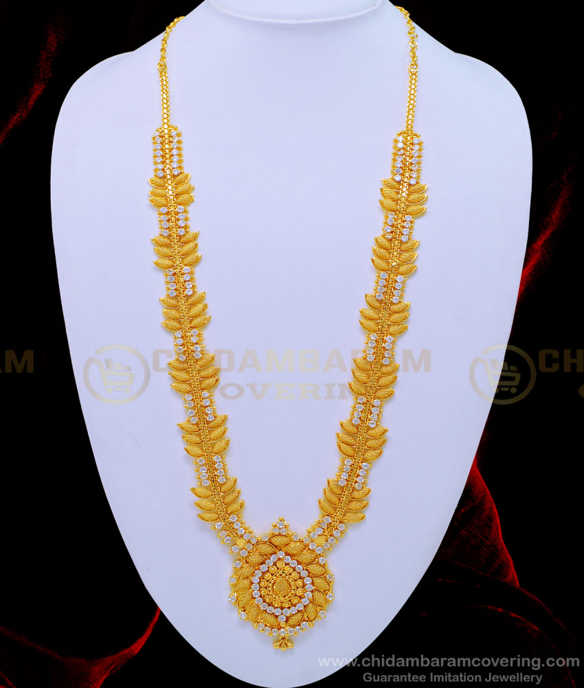 HRM582 - Unique Stunning Gold Ad White Stone Bridal Wedding Jewellery Stone Haram Online 