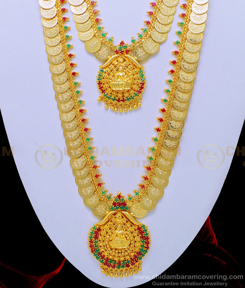 HRM585 - Traditional Full Lakshmi Coin and Lakshmi Dollar Ad Stone Haram Necklace Bridal Set Online