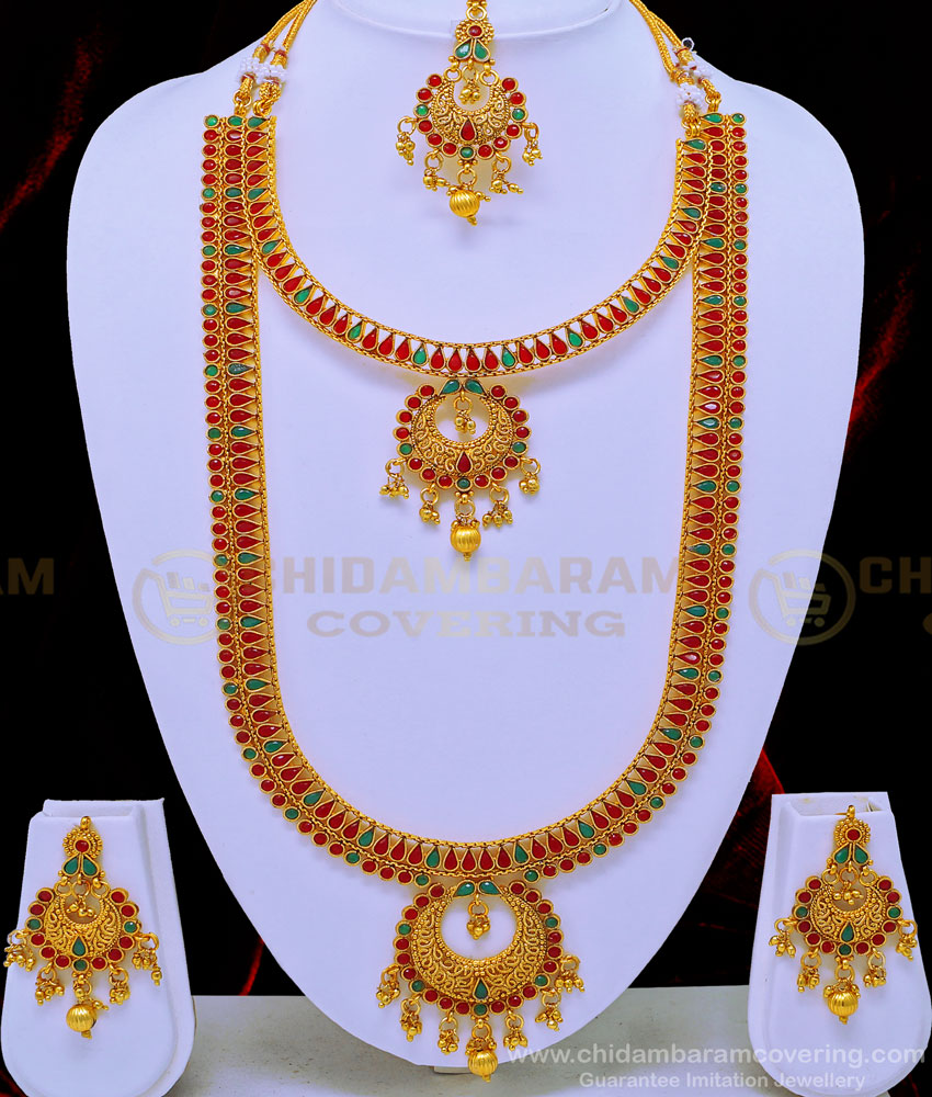 HRM587 - Premium Quality Temple Jewellery High Quality Stone Semi Bridal Jewellery Set Online 