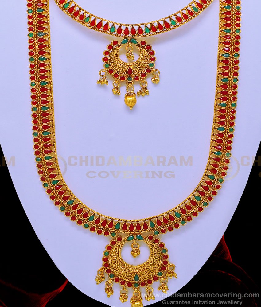 HRM587 - Premium Quality Temple Jewellery High Quality Stone Semi Bridal Jewellery Set Online 