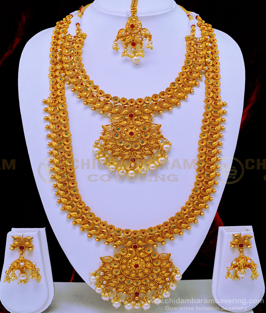 HRM590 - Most Beautiful Peacock Design Premium Quality Antique Bridal Jewellery Set Buy Online 