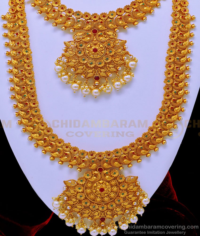 HRM590 - Most Beautiful Peacock Design Premium Quality Antique Bridal Jewellery Set Buy Online 
